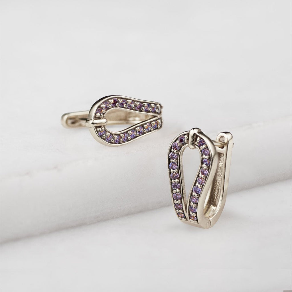 Levade -Violet Moissanite Horseshoe Equestrian Necklace in Silver