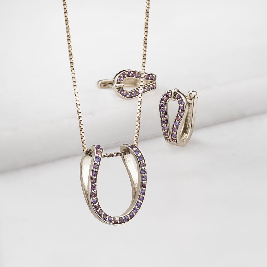 Levade - Violet Moissanite Equestrian Horseshoe Ring in Silver