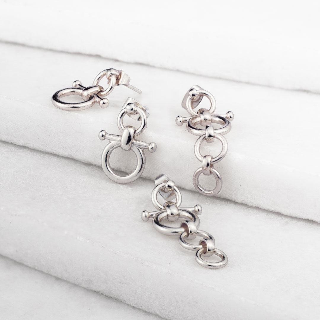 Ocala - Triple Horse Bit Equestrian Earring in Silver
