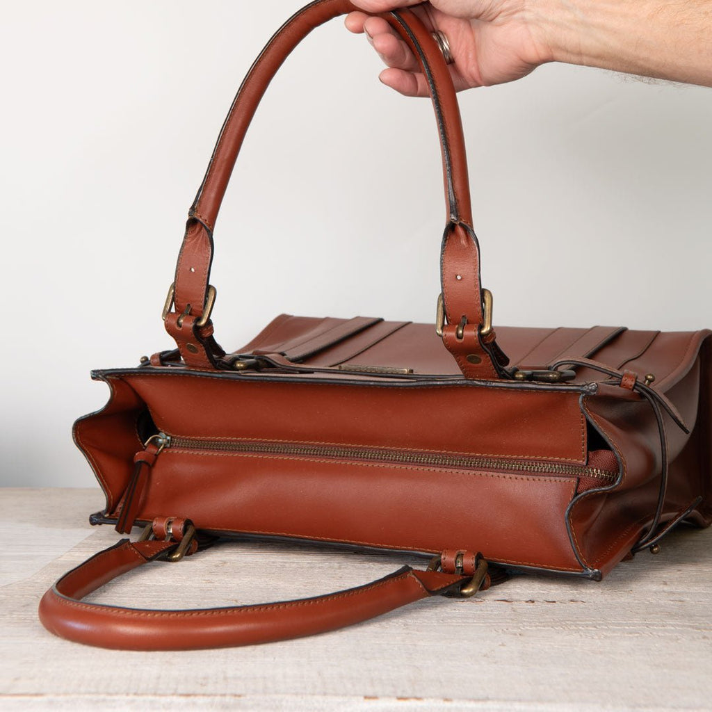 Paddock -  Halter Tote Luxury Leather Handbag in Cognac