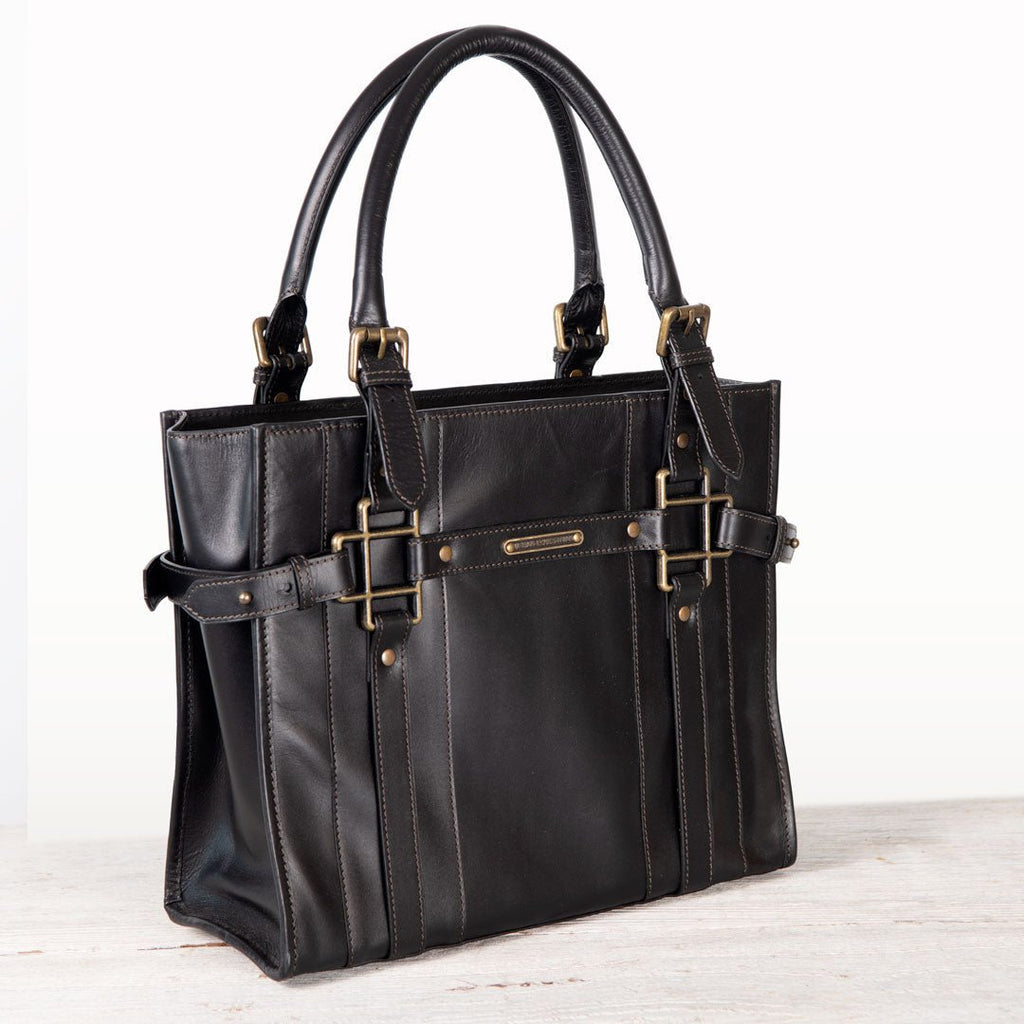 Paddock -  Halter Tote Luxury Leather Handbag in Black