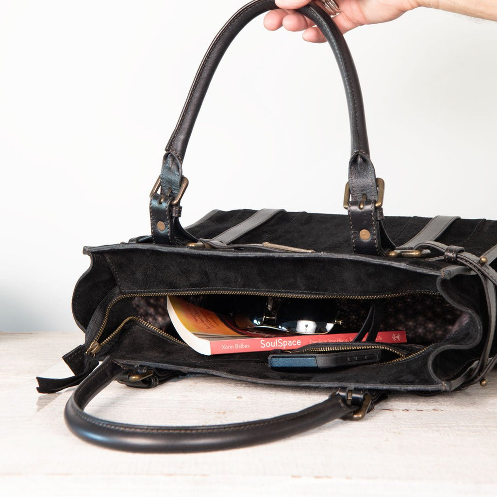 Paddock -  Halter Tote Luxury Leather Handbag in Black on Black