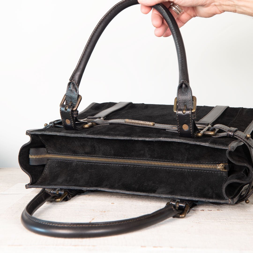 Paddock -  Halter Tote Luxury Leather Handbag in Black on Black