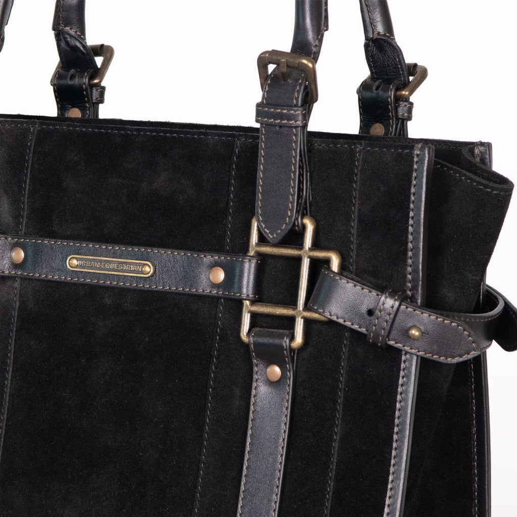 Paddock -  Halter Tote Luxury Leather Handbag in Black on Black