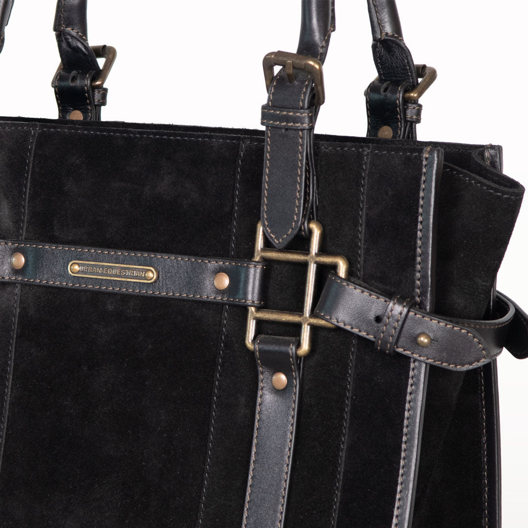 Paddock -  Halter Tote Luxury Leather Handbag in Black on Black