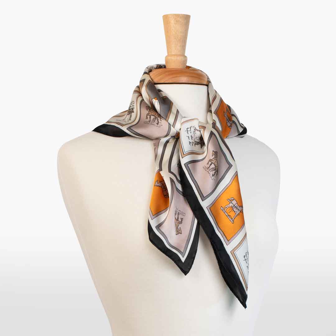 Pony Club - Stylized Equestrian Scarf Charcoal & Amber with Black Border
