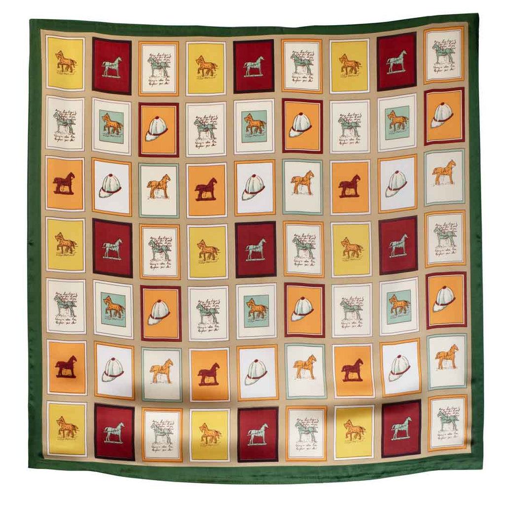 Pony Club - Stylized Equestrian Scarf in Hunter Green, Wine & Amber