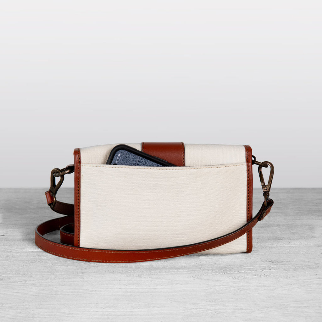 Dalton - Horse Bit Crossbody Luxury Leather Handbag in Cognac on Ivory