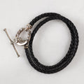 Roundup - Braided Leather Horseshoe Bracelet in Black & Silver