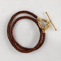 Roundup - Braided Leather Horseshoe Bracelet in Brown & Gold
