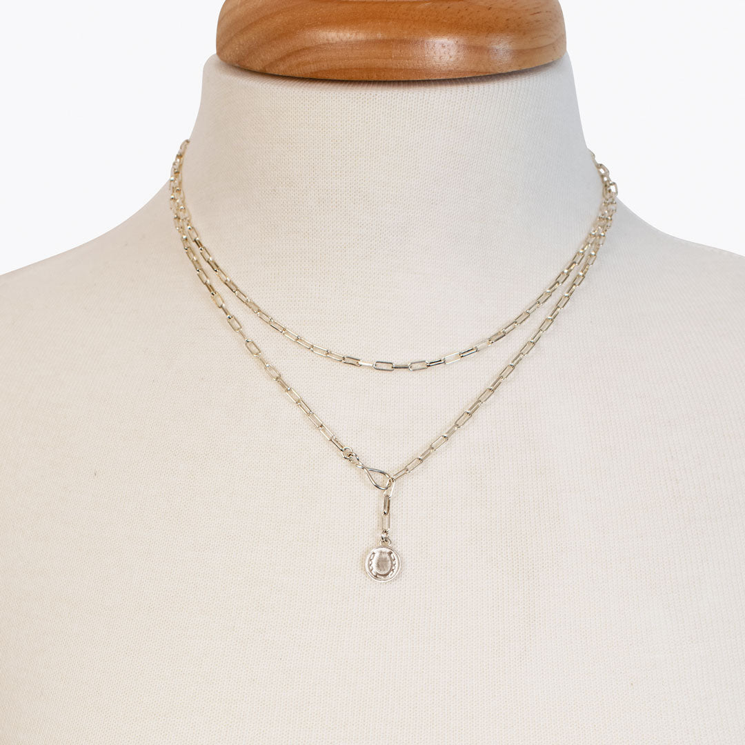 Roxy - Paperclip Chain w/ Horseshoe Coin - Petite Link in Silver