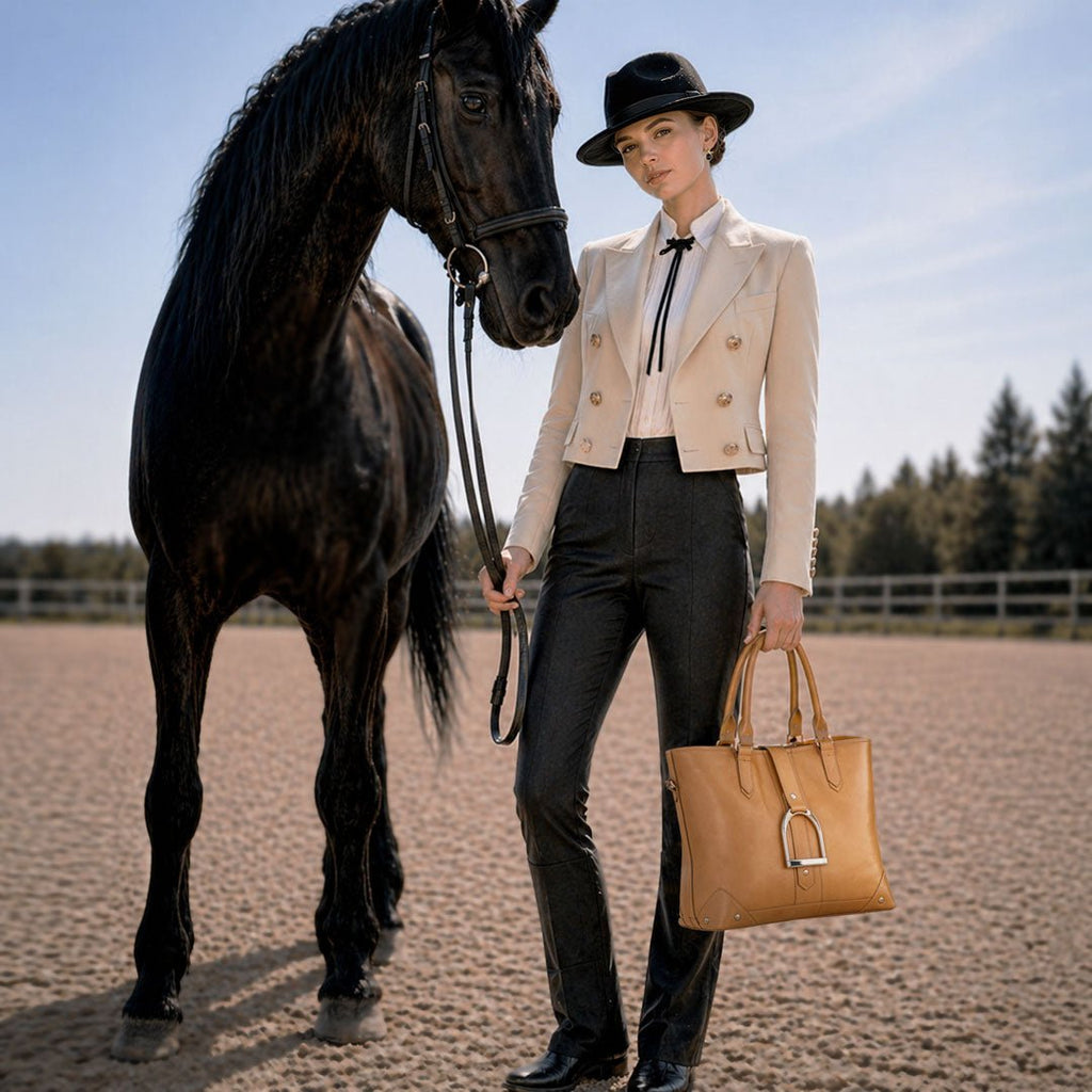 Signature - Riding Stirrup Tote Luxury Leather Handbag in Caramel