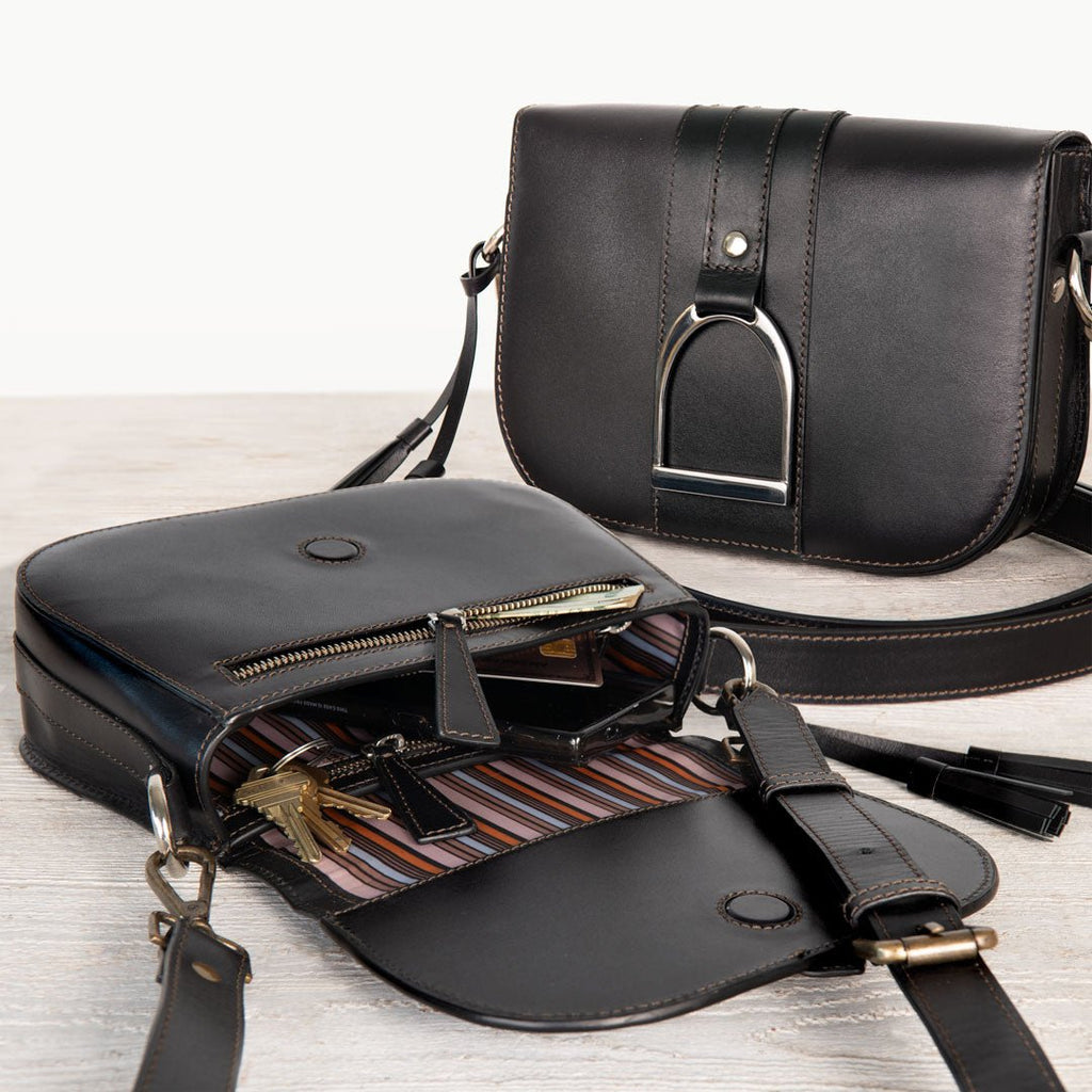 Signature Stirrup - Riding Stirrup Crossbody Luxury Leather Handbag in Black
