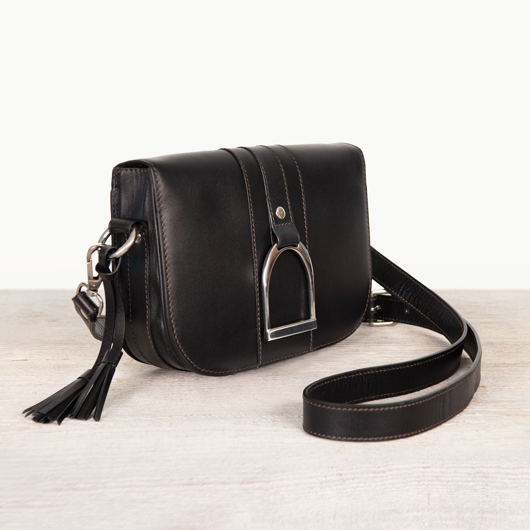 Signature Stirrup - Riding Stirrup Crossbody Luxury Leather Handbag in Black