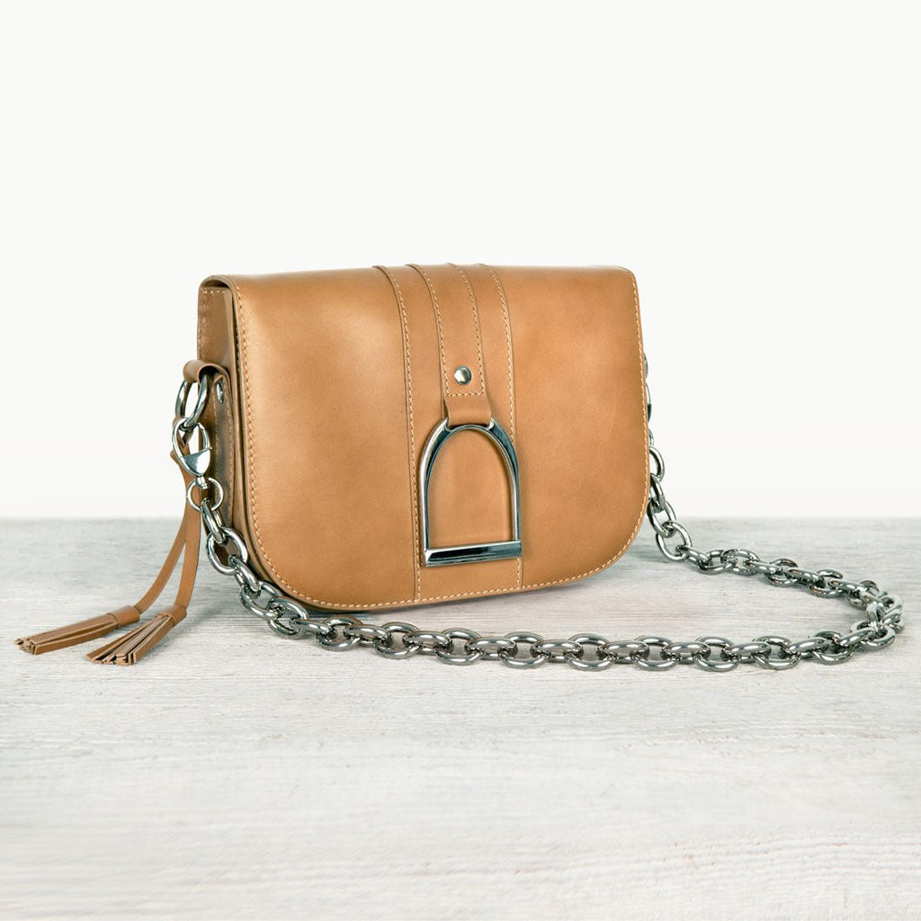 Signature Stirrup - Riding Stirrup Crossbody Luxury Leather Handbag in Caramel