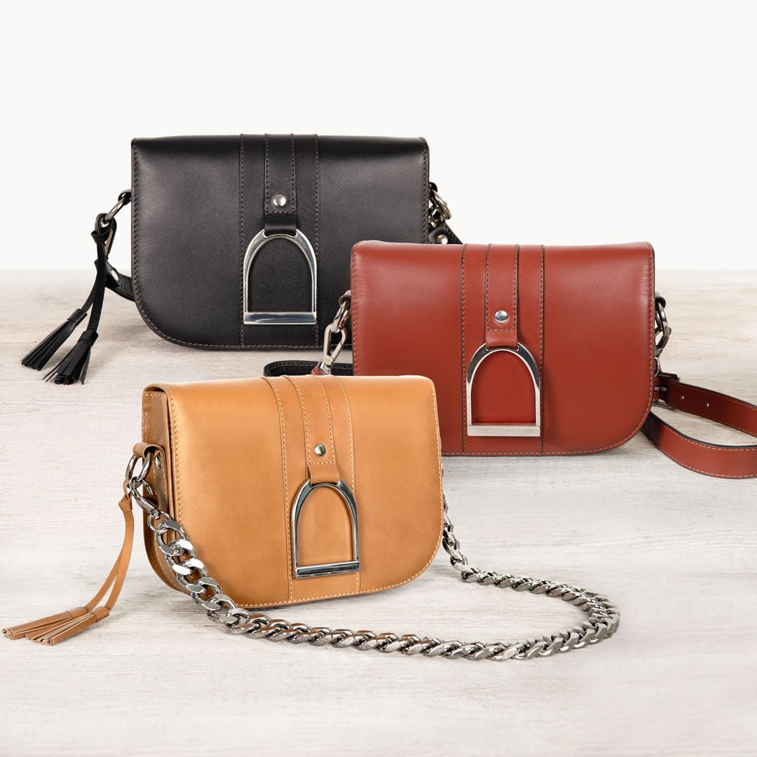 Signature Stirrup - Riding Stirrup Crossbody Luxury Leather Handbag in Black