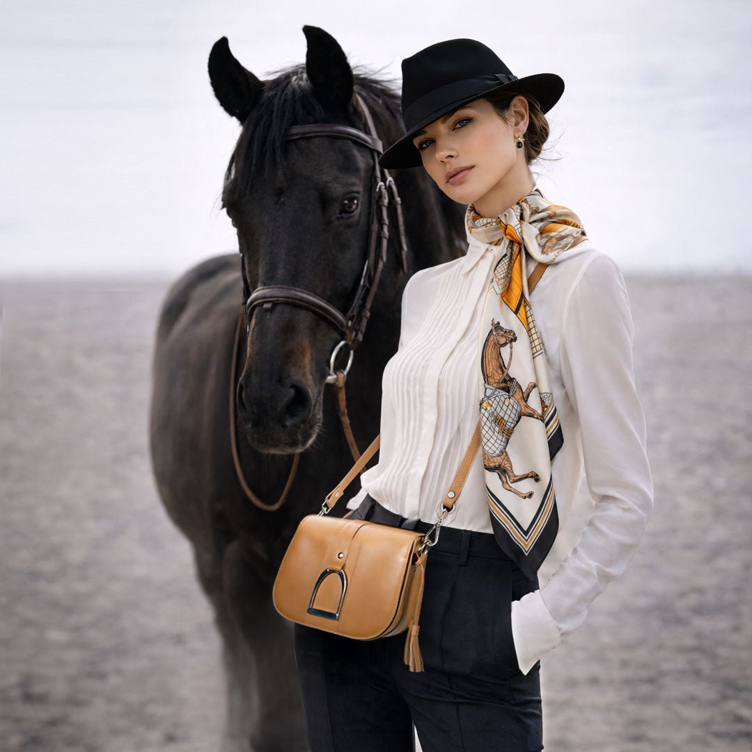 Signature Stirrup - Riding Stirrup Crossbody Luxury Leather Handbag in Caramel