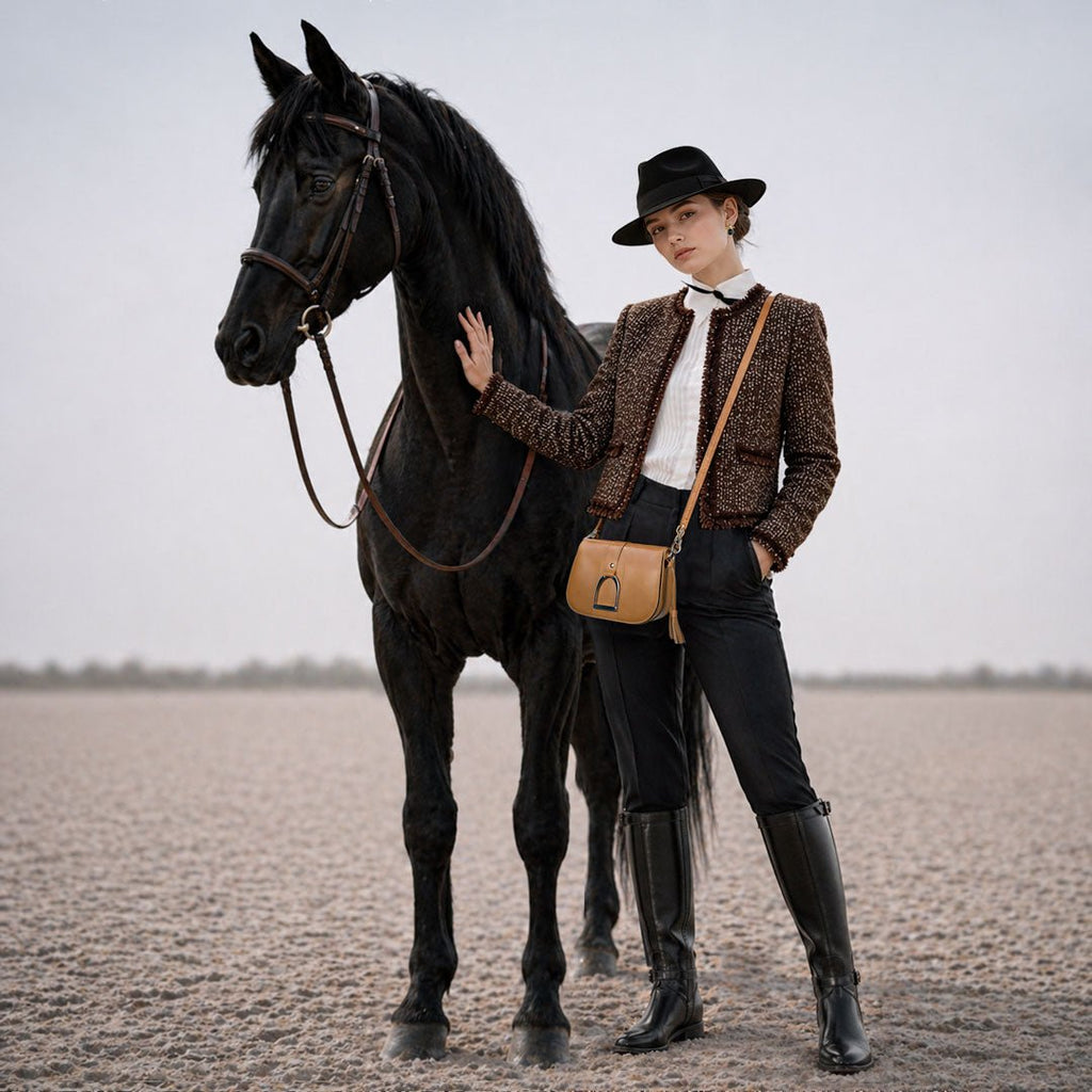 Signature Stirrup - Riding Stirrup Crossbody Luxury Leather Handbag in Caramel