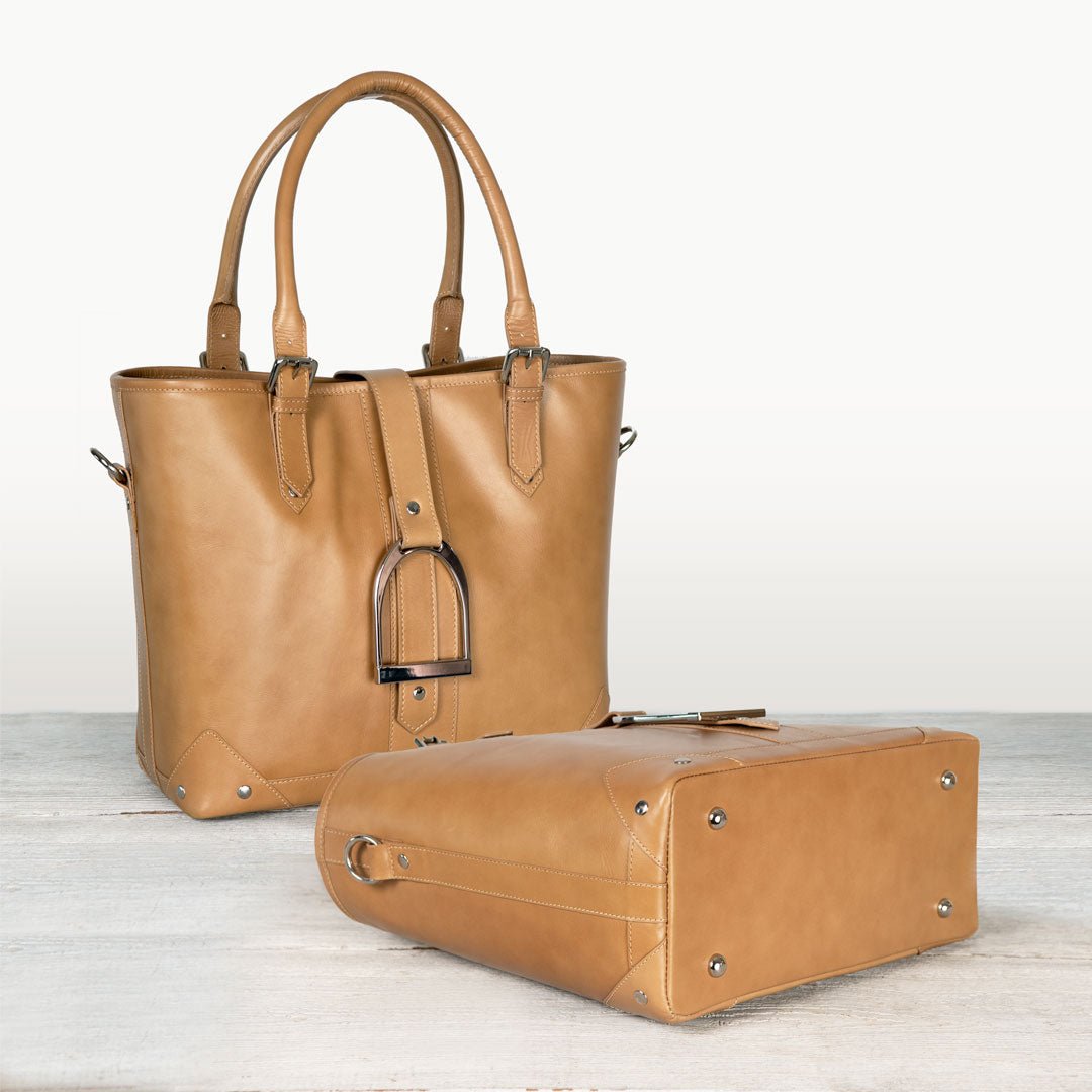 Signature - Riding Stirrup Tote Luxury Leather Handbag in Caramel