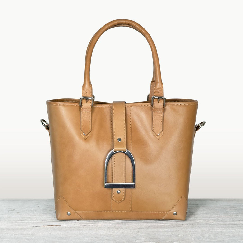Signature - Riding Stirrup Tote Luxury Leather Handbag in Caramel
