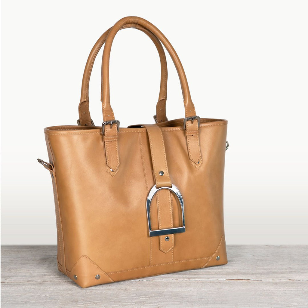 Signature - Riding Stirrup Tote Luxury Leather Handbag in Caramel