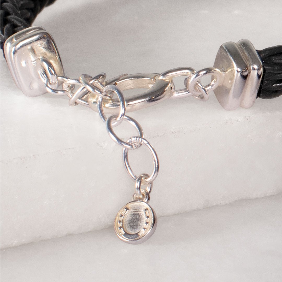 Tally - Braided Leather Horseshoe Coin Bracelet in Natural