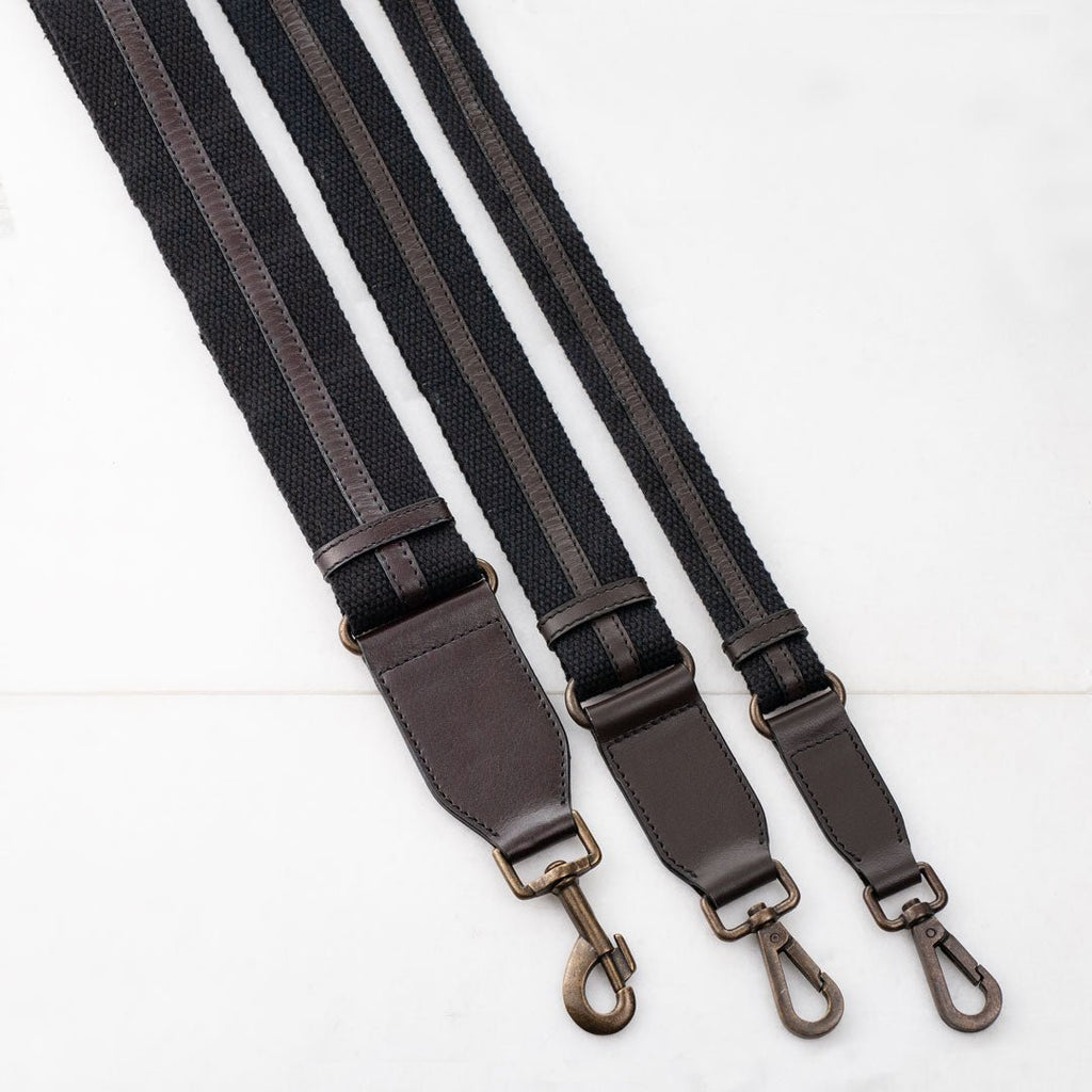 Web/Leather - Brown on Black Guitar Strap